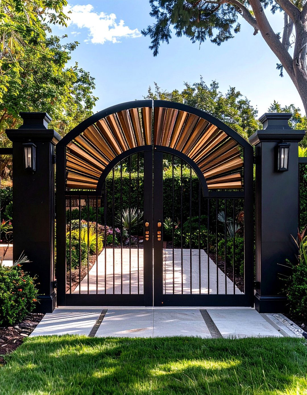 Art Deco Geometric Gate - 30 backyard gate ideas