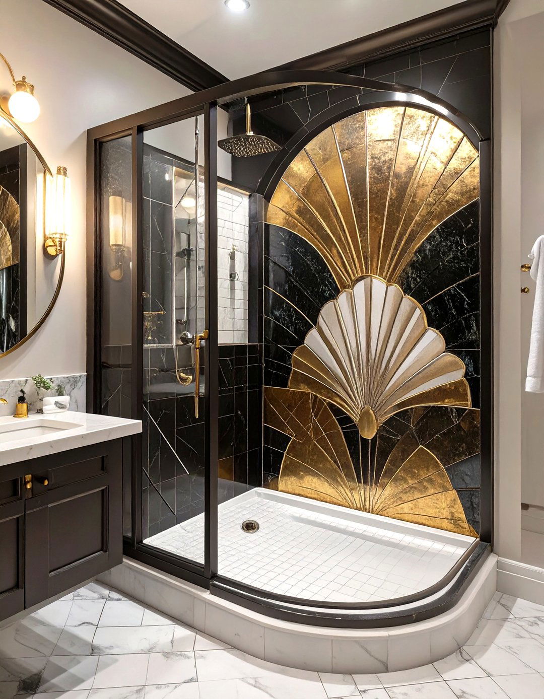 Art Deco Glamour Shower - 30 corner shower ideas