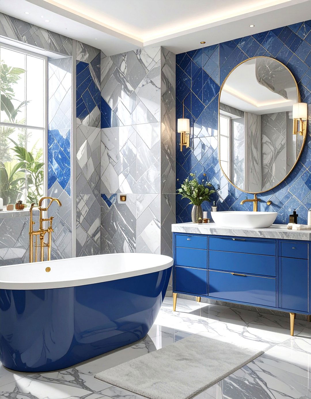 Art Deco Glamour with Royal Blue and Silver Gray - 30 blue and gray bathroom ideas