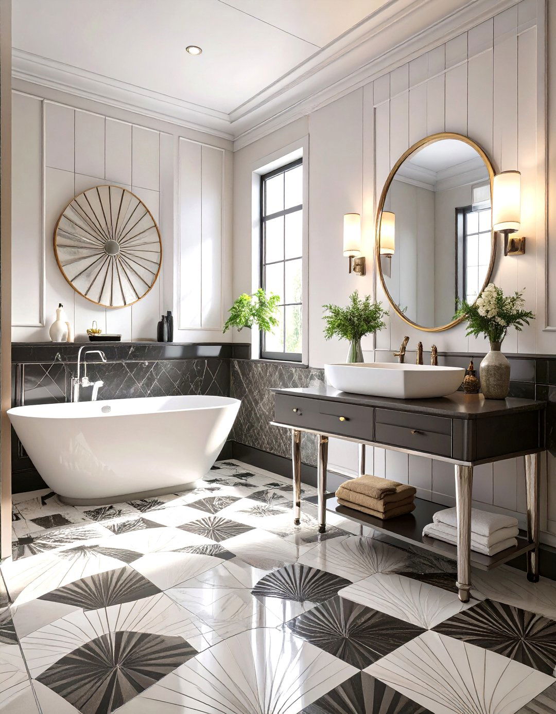 Art Deco Inspired Bathroom - 30 black and white small bathroom ideas