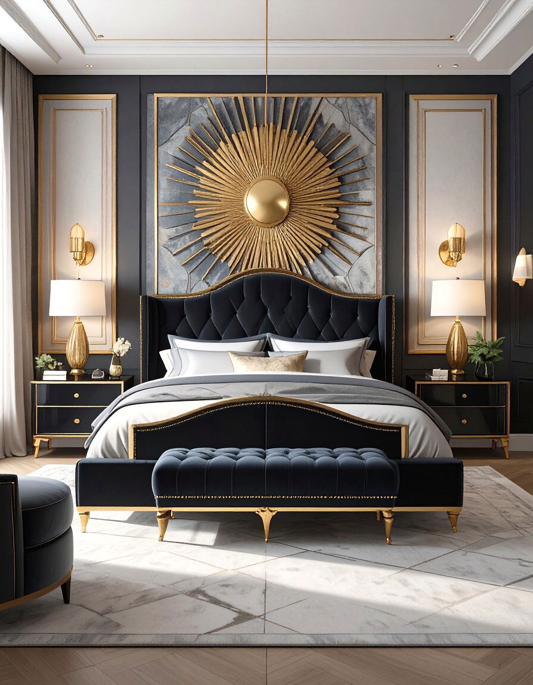 Art Deco Inspired Black and Gold Bedroom - 30 black and gold bedroom ideas