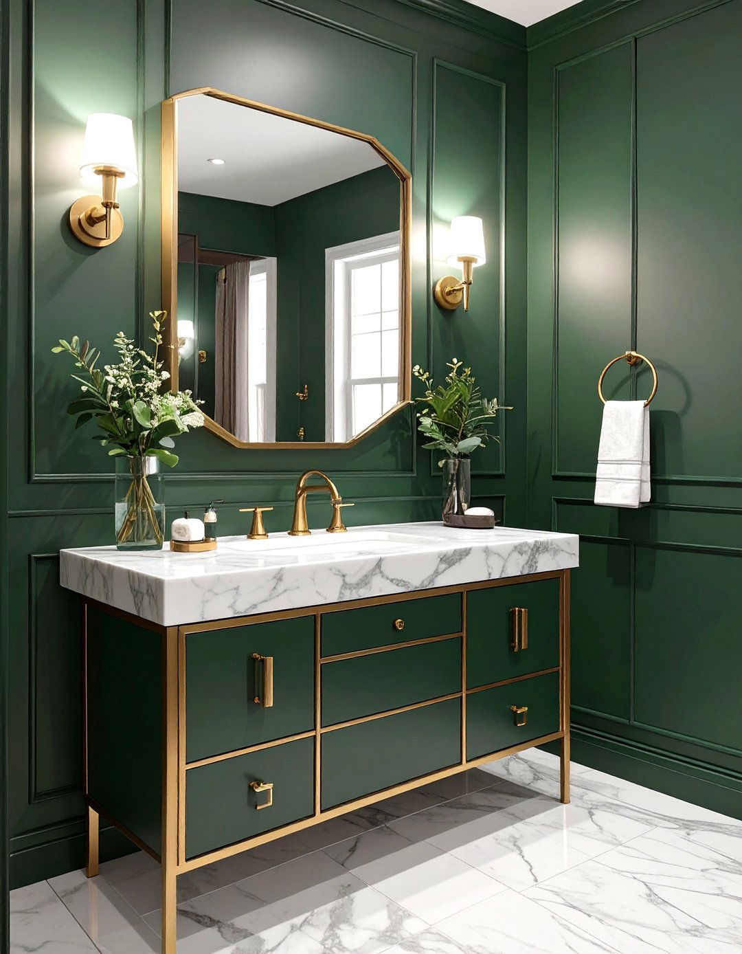 Art Deco Inspired Dark Green Bathroom - 30 dark green bathroom ideas