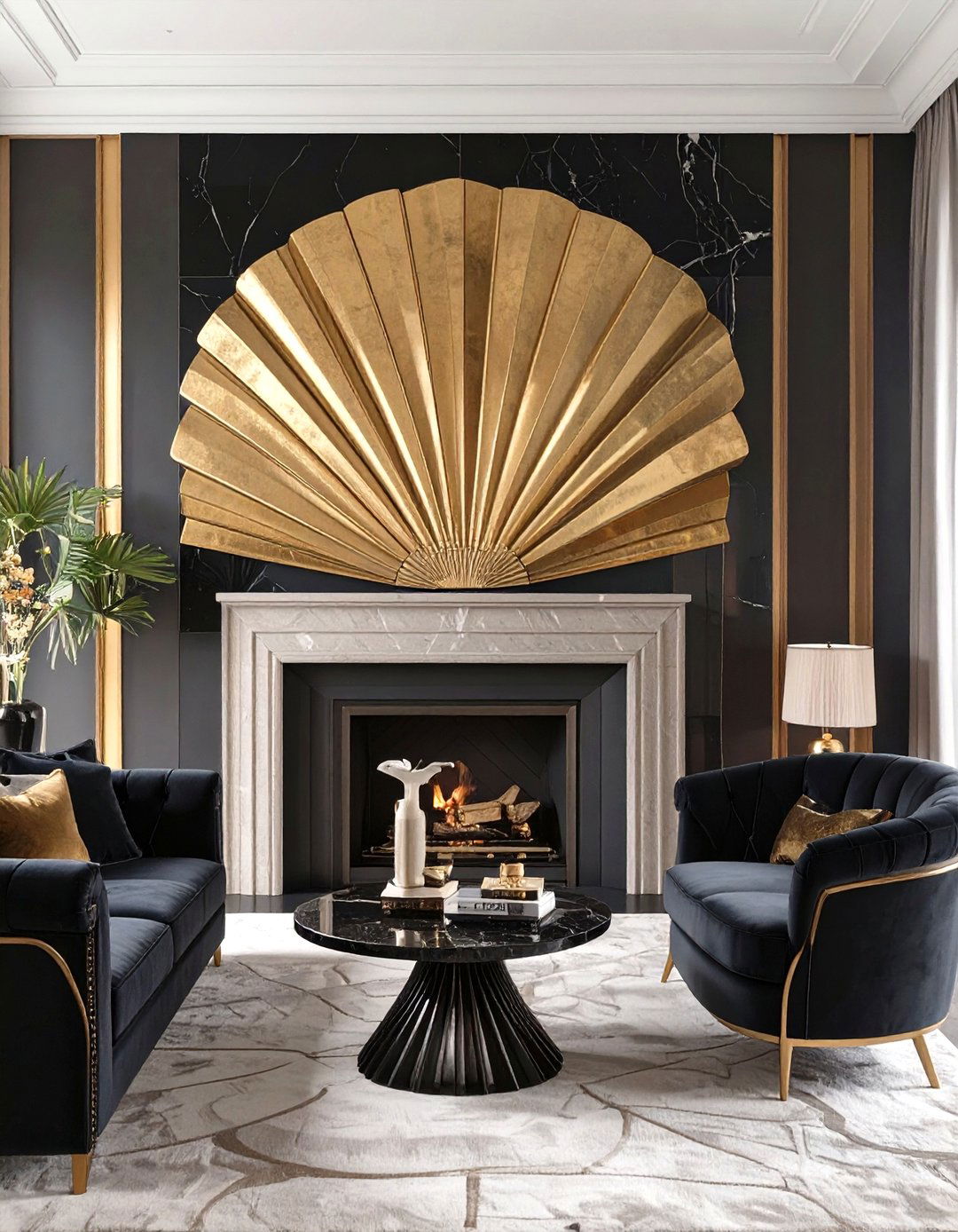 Art Deco Inspired Fan Pattern - 30 modern fireplace accent wall ideas