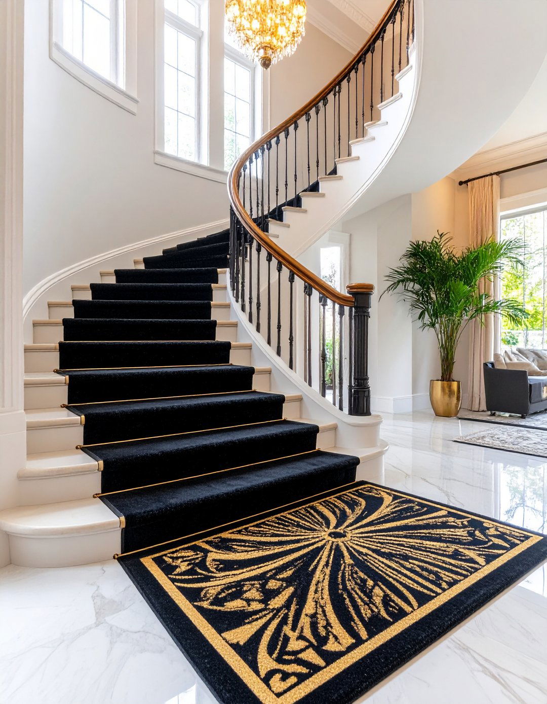 Art Deco Inspired Fan Patterns - 30 latest carpet trends for stairs