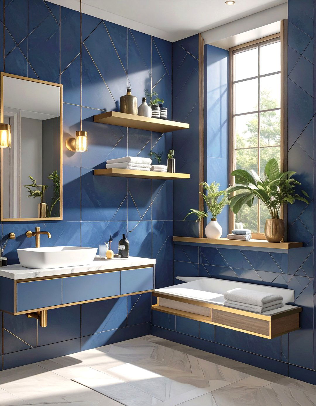 Art Deco Inspired Floating Shelves - 30 floating shelves bathroom ideas