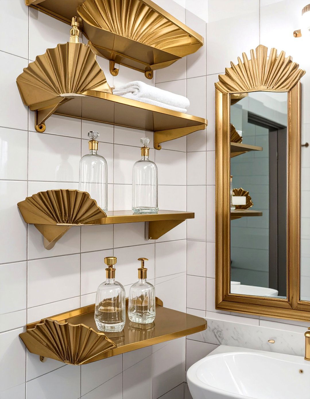 Art Deco Inspired Geometric Bathroom Shelves - 30 bathroom shelving ideas