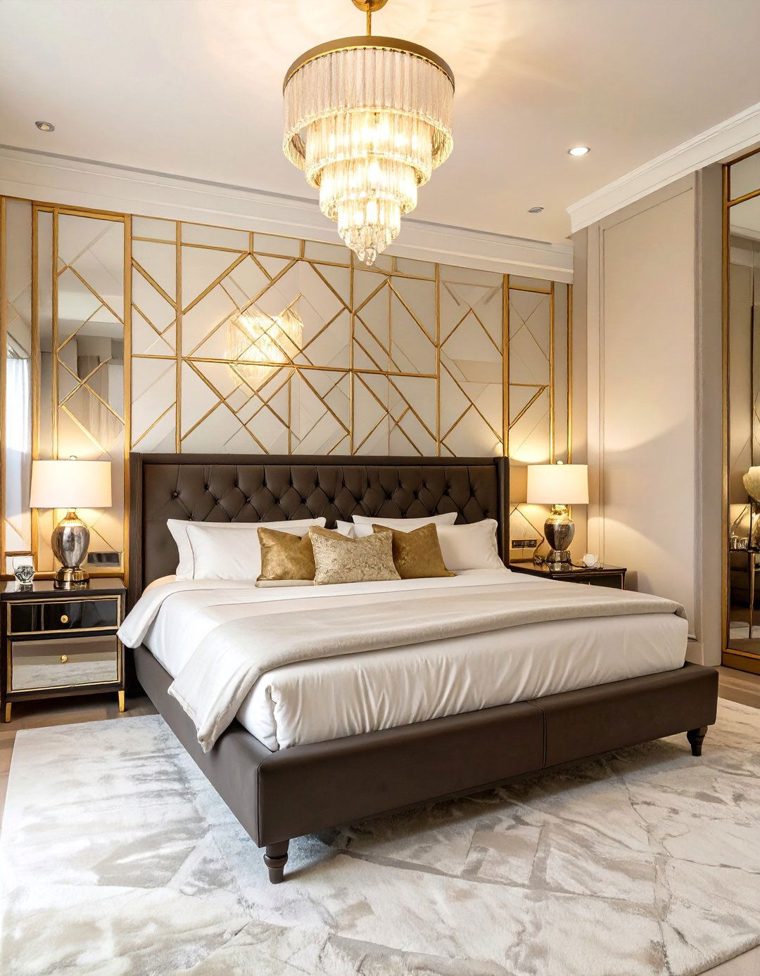 Art Deco Inspired Geometric Bedroom - 30 classy bedroom wallpaper designs