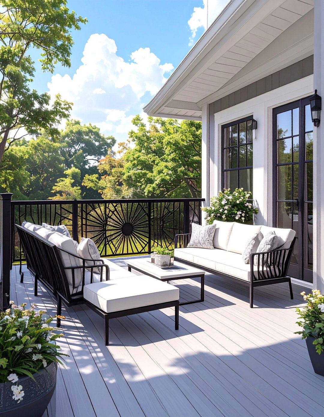 Art Deco Inspired Geometric Railing - 30 black deck railing ideas