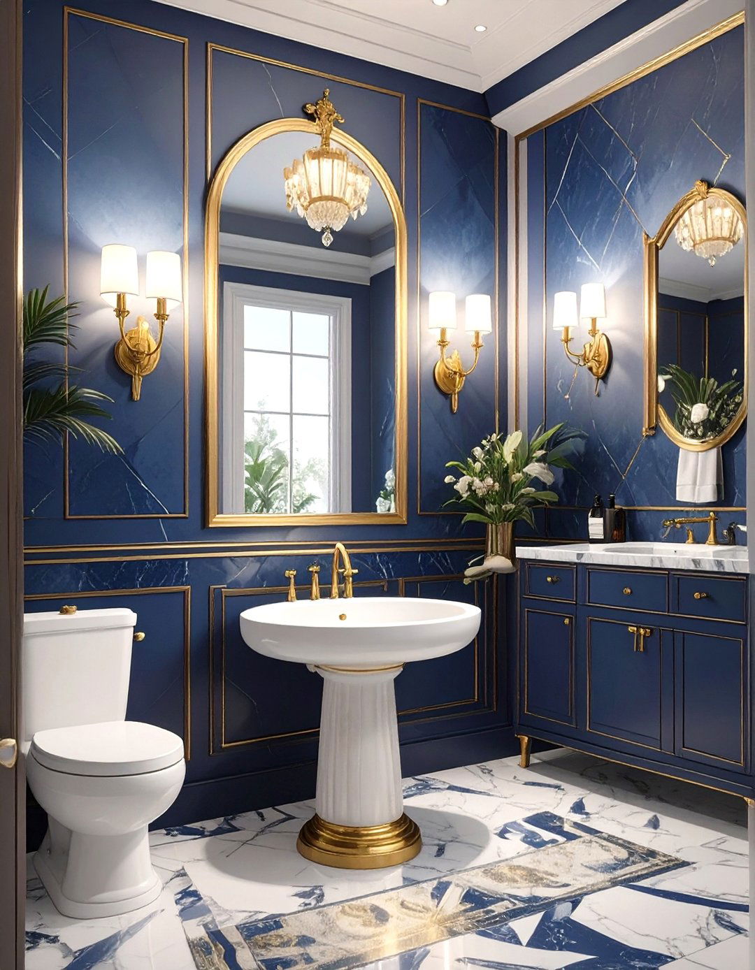 Art Deco Inspired Geometric Wallpaper - 30 bathroom wallpaper ideas