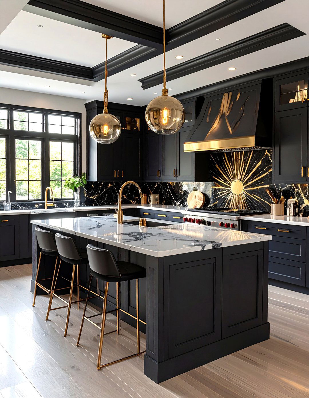 Art Deco Inspired Gray Kitchen with Geometric Shapes - 30 gray kitchen cabinets ideas