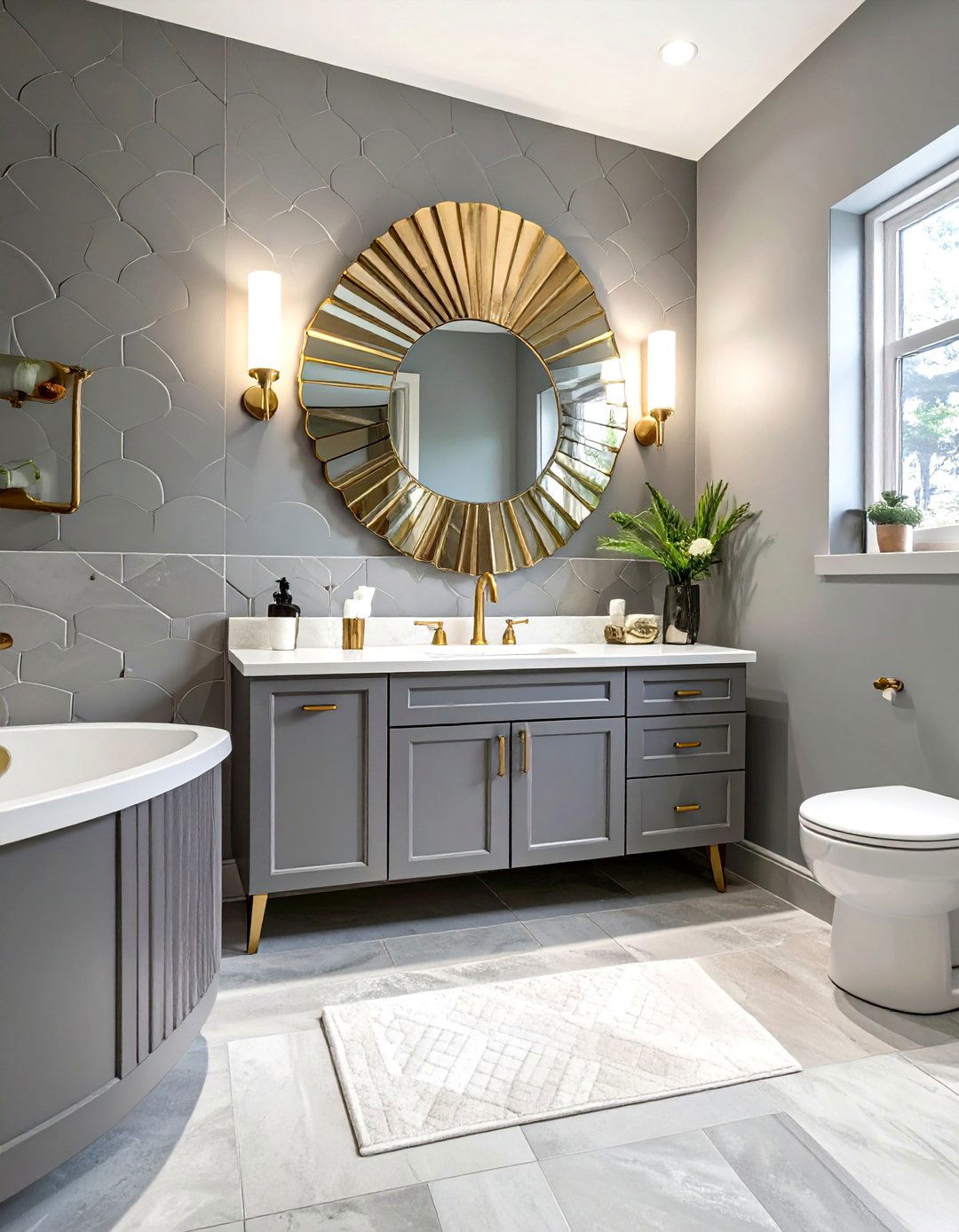 Art Deco Inspired Grey Bathroom - 30 grey modern small bathroom designs