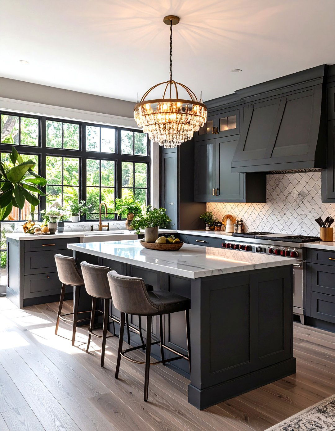 Art Deco Inspired Grey Kitchen - 30 grey kitchen cabinets ideas
