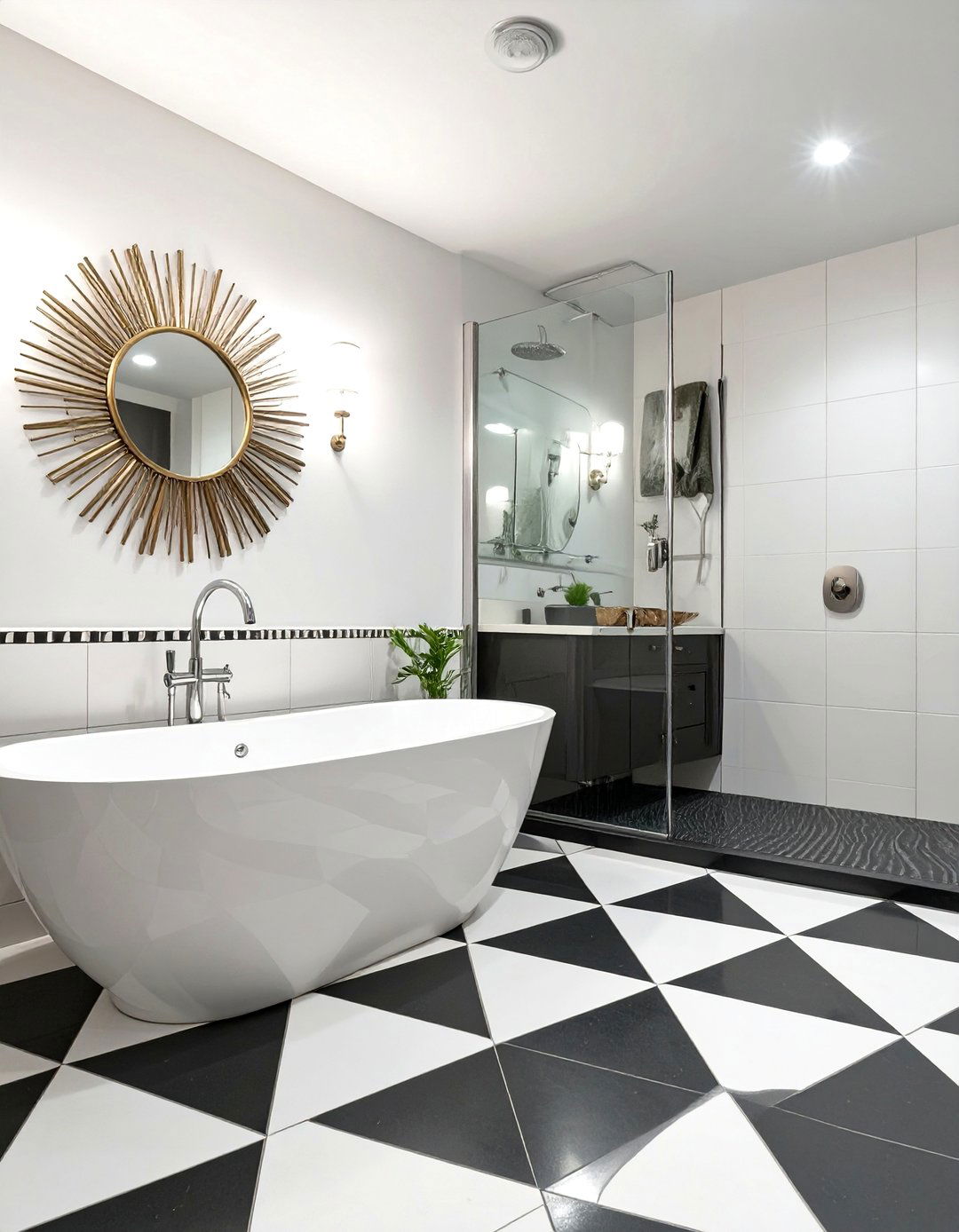 Art Deco Inspired Tub and Shower Room - 30 tub in shower bathroom ideas