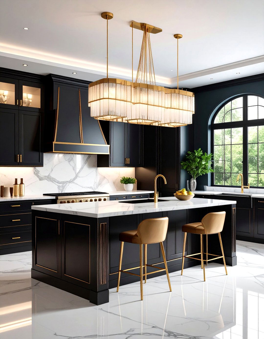 Art Deco Kitchen Grandeur with Geometric Fixtures - 30 kitchen ceiling lights ideas