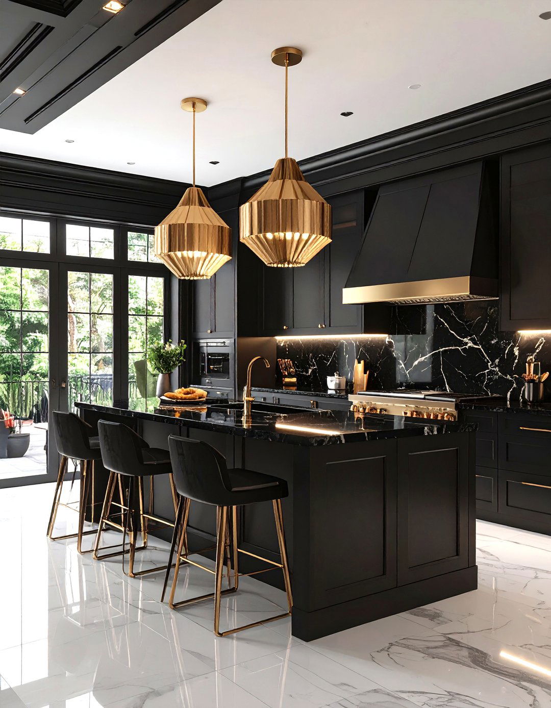 Art Deco Kitchen with Geometric Pendants - 30 kitchen island pendant lighting ideas