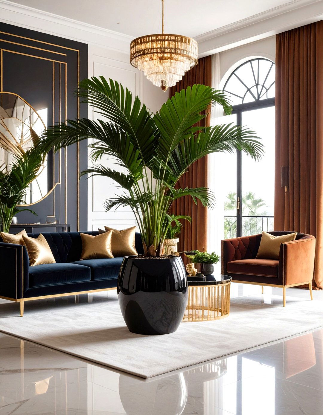 Art Deco Living Room with Exotic Plants - 30 living room indoor plants decoration ideas