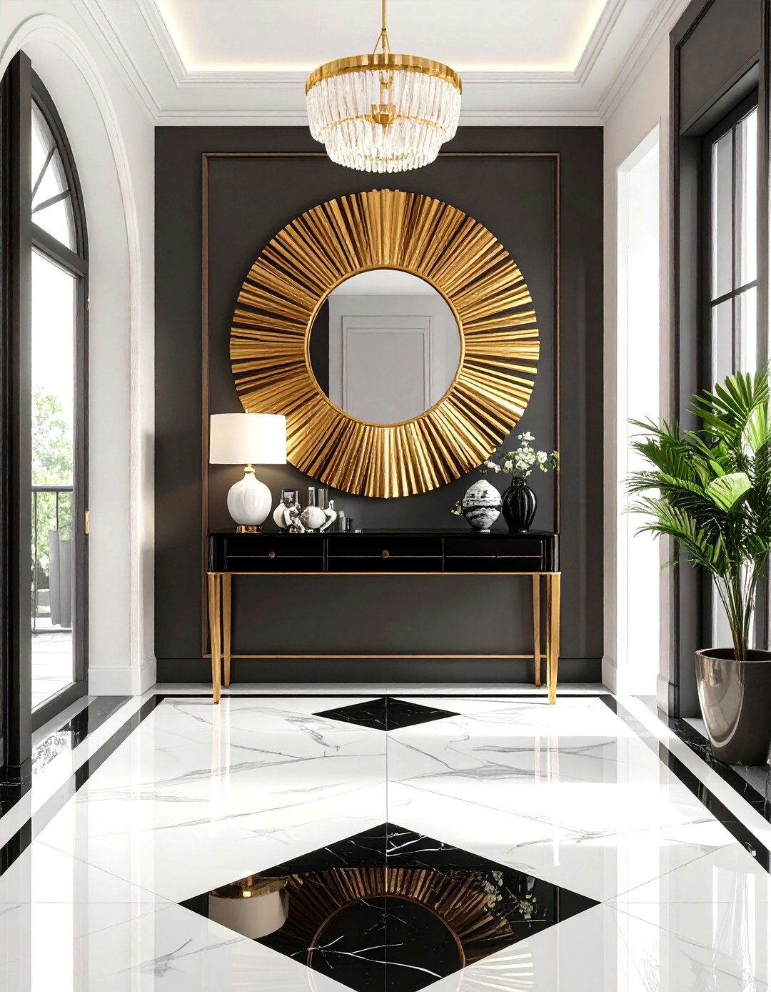 Art Deco Monochromatic Black and White Foyer - 30 interior design color wheel ideas