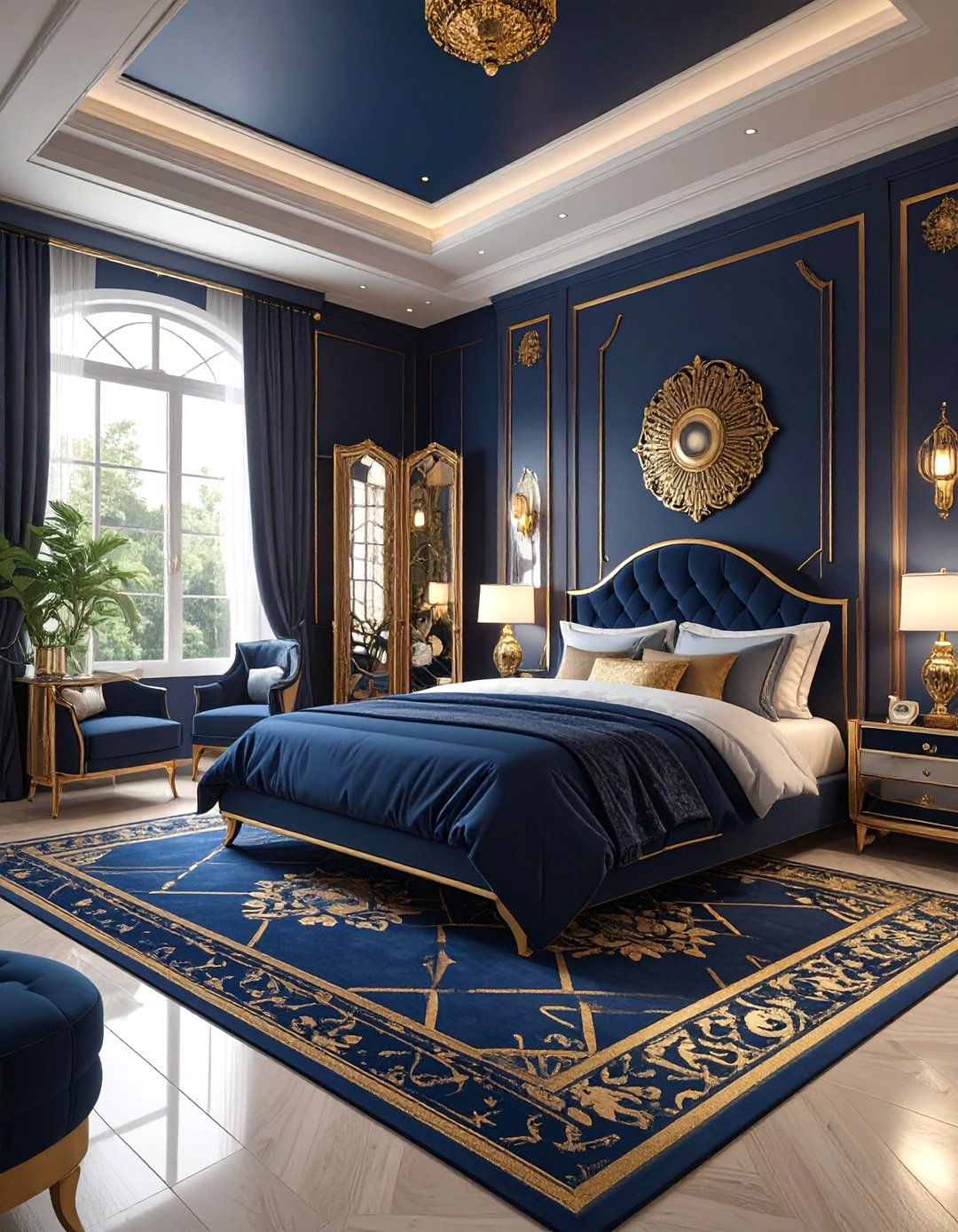 Art Deco Navy and Gold Bedroom - 30 blue bedroom ideas
