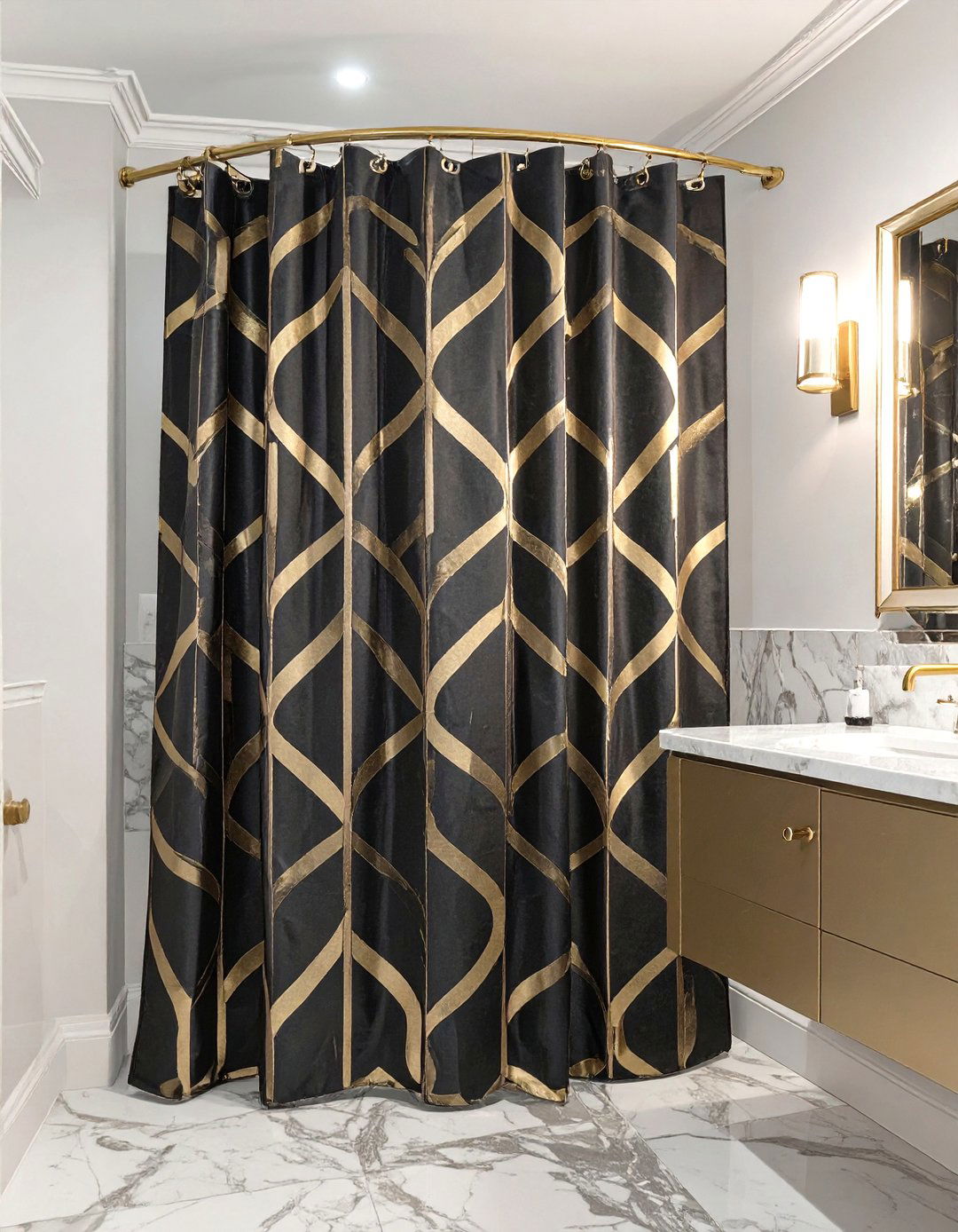 Art Deco Patterned Shower Curtain - 30 elegant shower curtain ideas