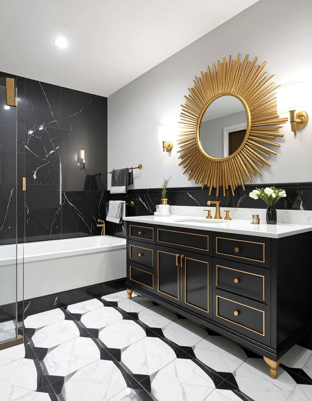 Art Deco Revival Bathroom - 30 black and gold bathroom ideas