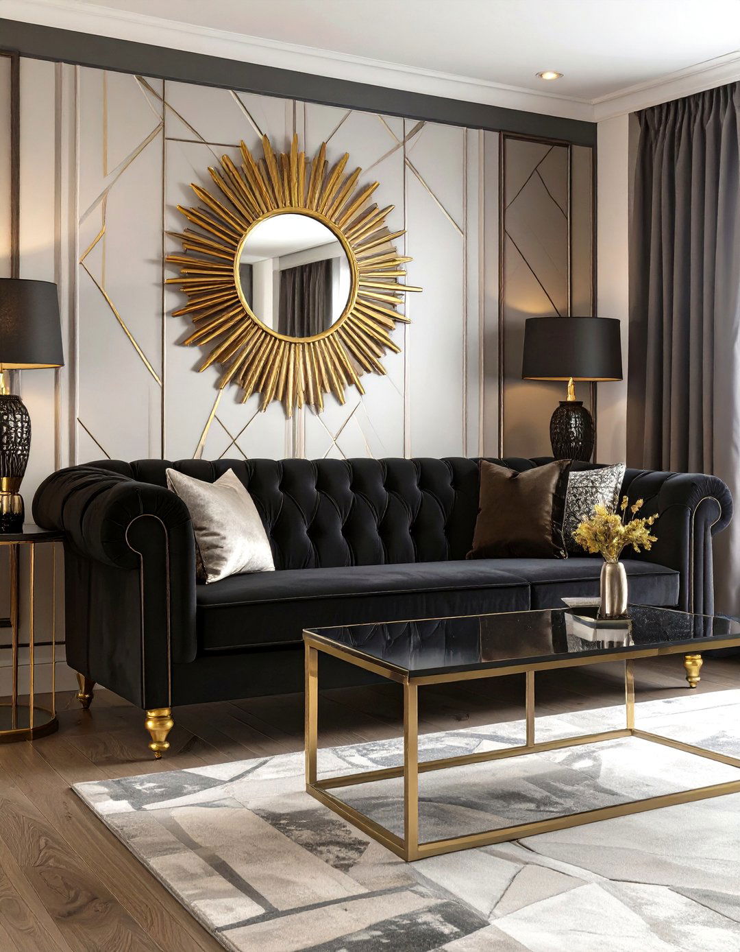 Art Deco Revival Living Room - 30 black and gold living room ideas