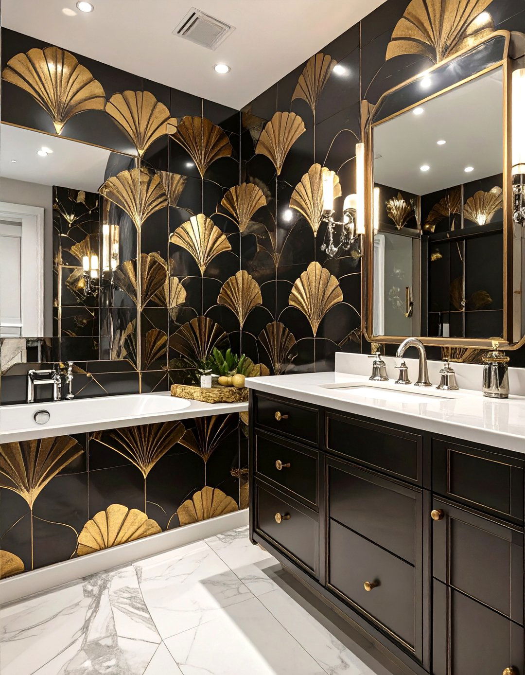 Art Deco Scallop Pattern - 30 bathroom tile paint ideas
