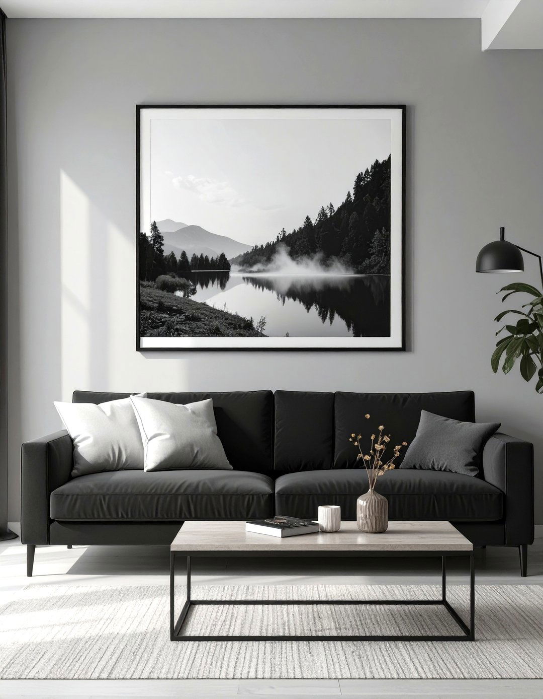 Art Focused Black and Grey Living Room - 30 modern black and grey living room ideas