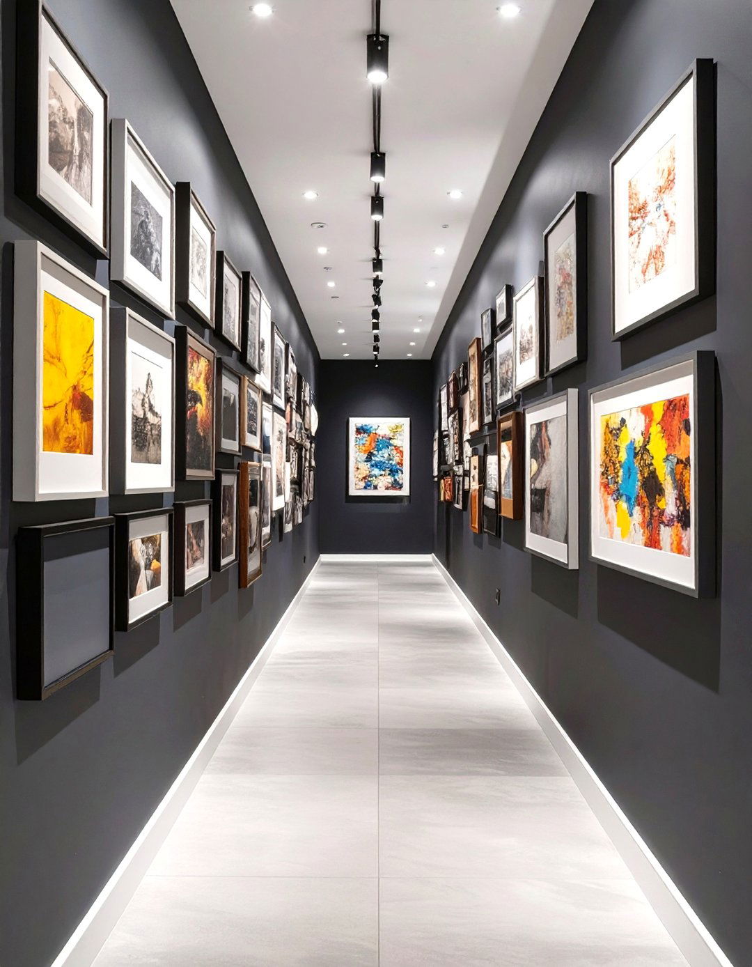 Art Forward Gallery Wall in a Small Hallway - 30 interior design styles for small spaces ideas