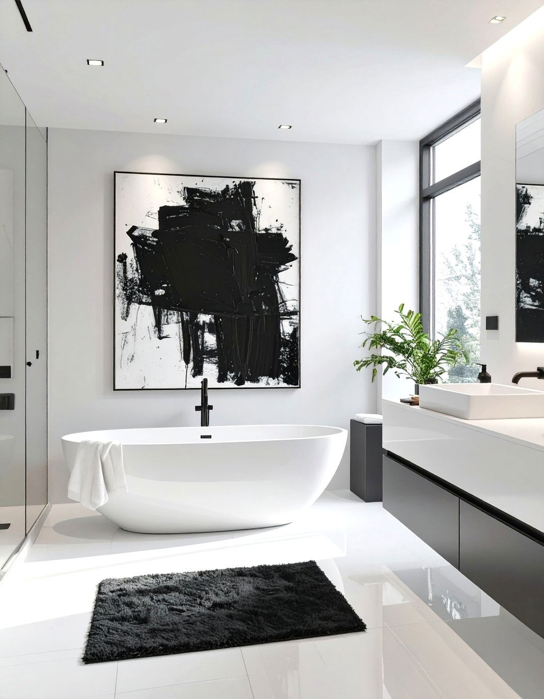 Art Gallery Bathroom with a Single Statement Piece - 30 black and white bathroom ideas