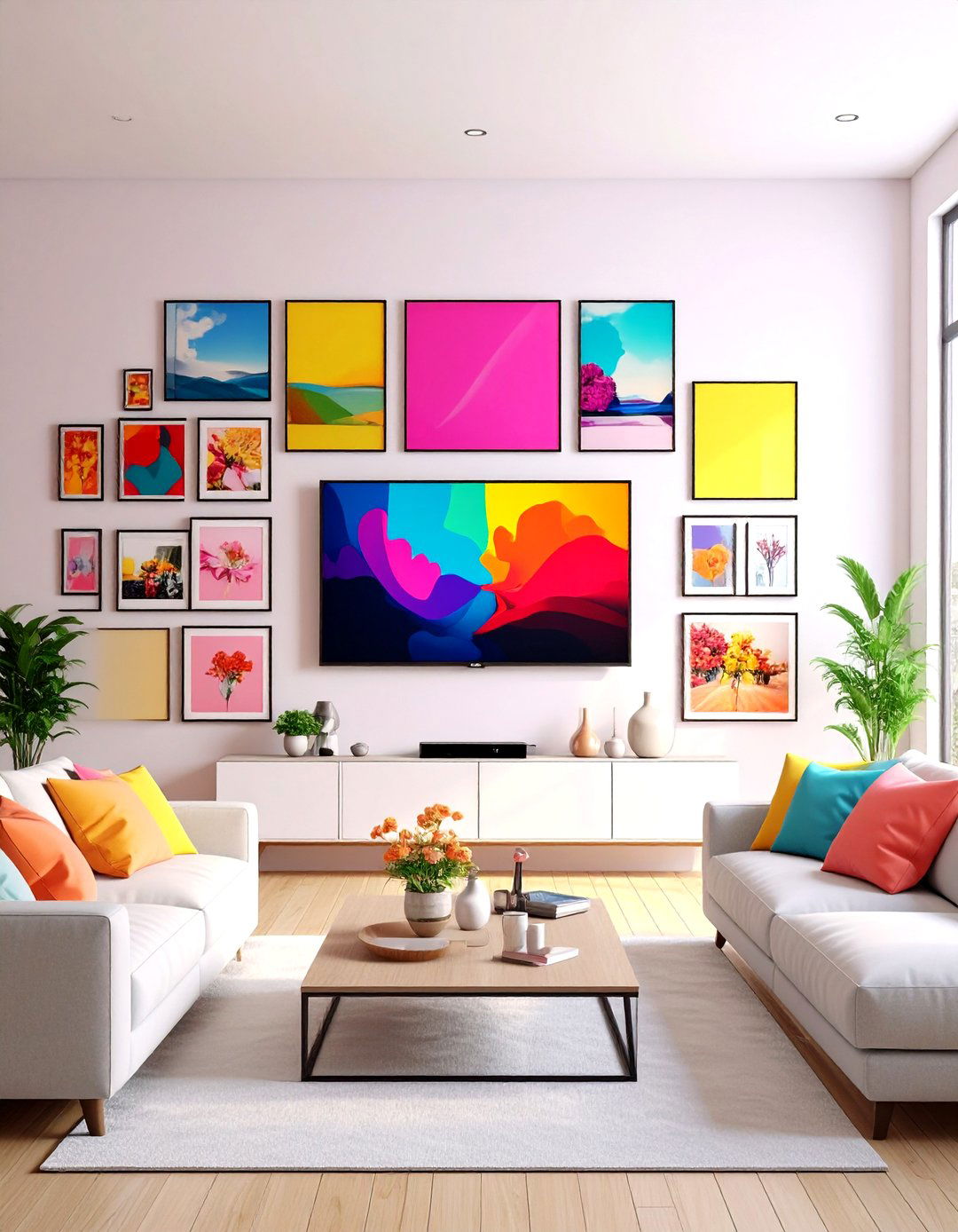 Art Gallery Wall Around the TV - 30 family room ideas with tv