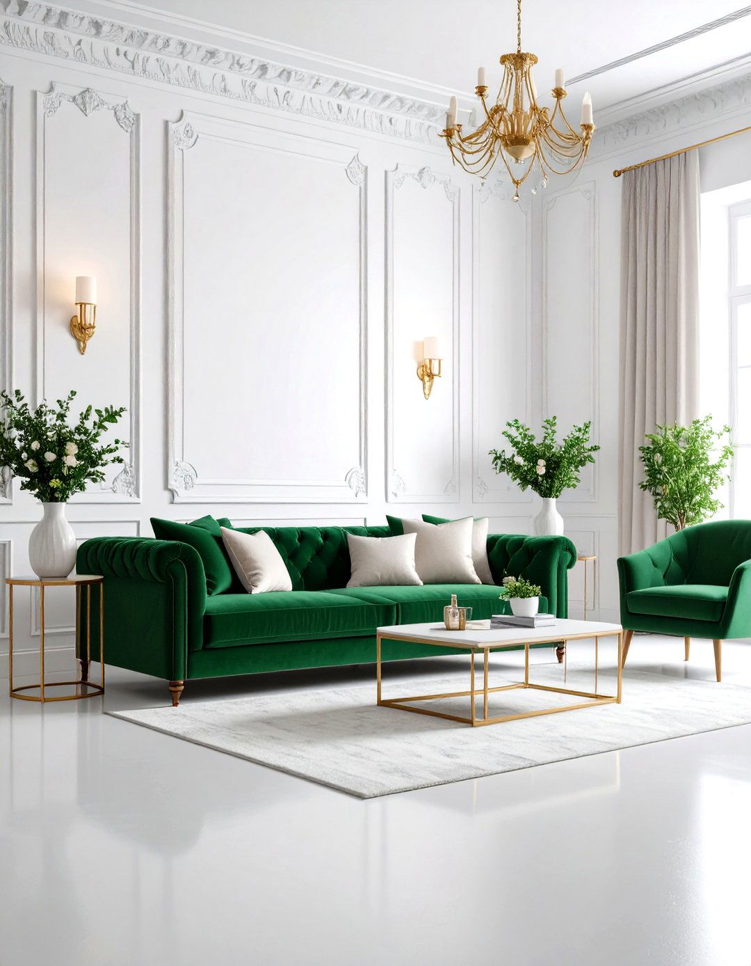 Art Gallery White Living Room - 30 emerald green sofa living room ideas
