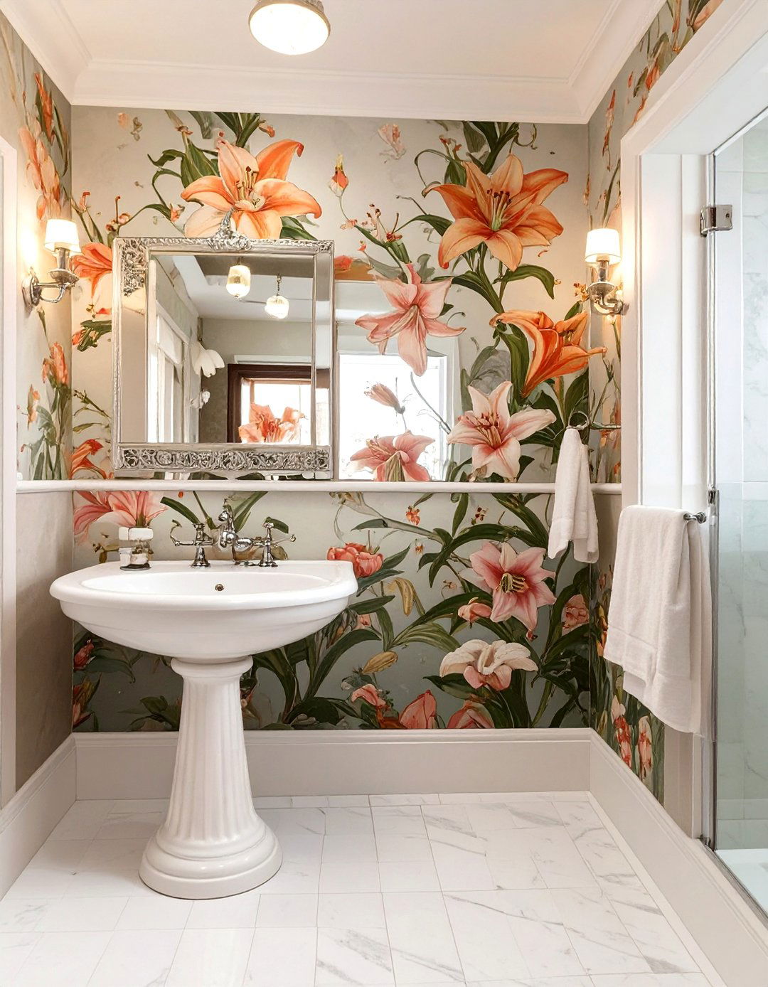 Art Nouveau Floral Wallpaper - 30 bathroom wallpaper ideas