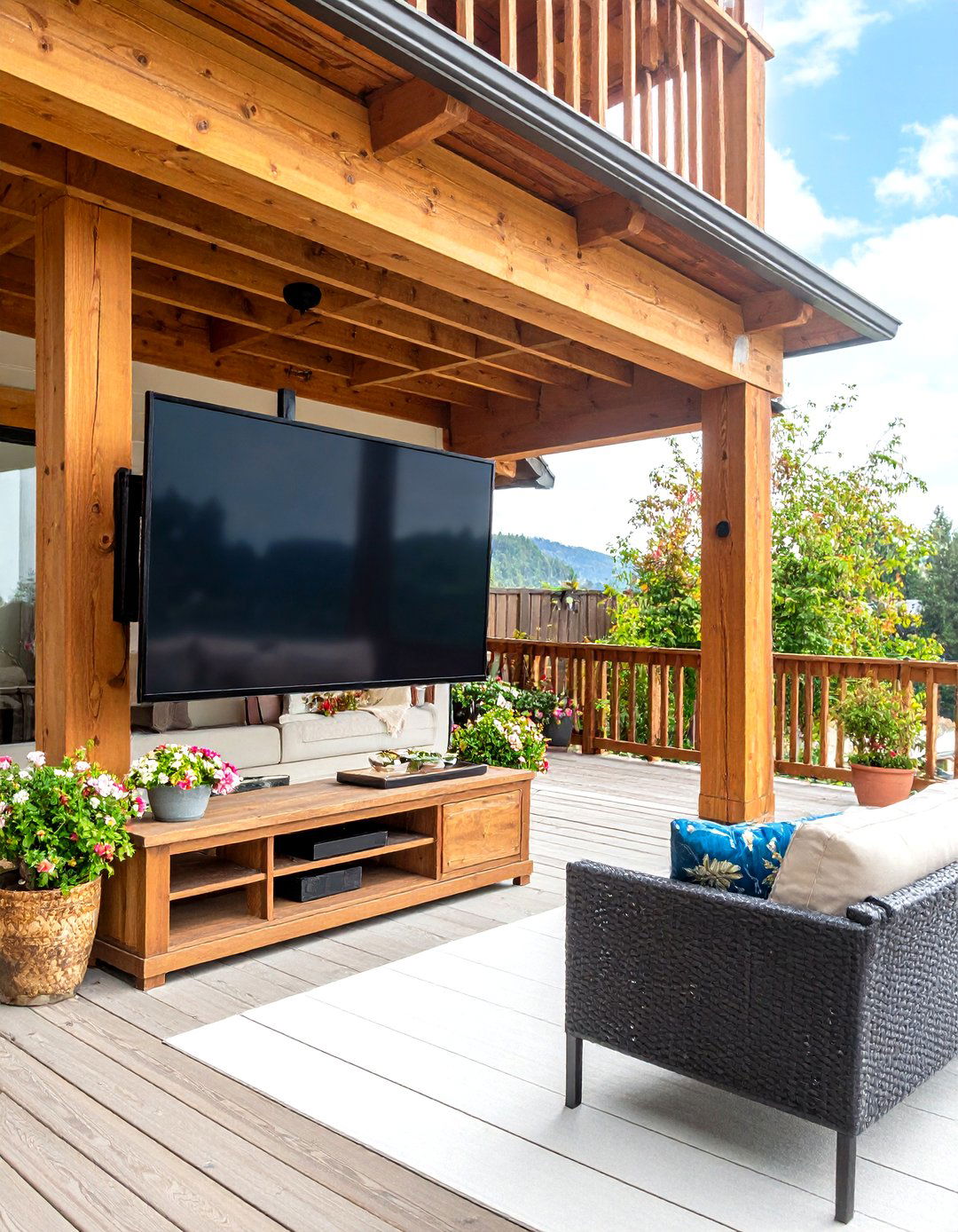 Articulating Arm Outdoor TV Mount on a Deck Post - 30 outdoor tv mount ideas