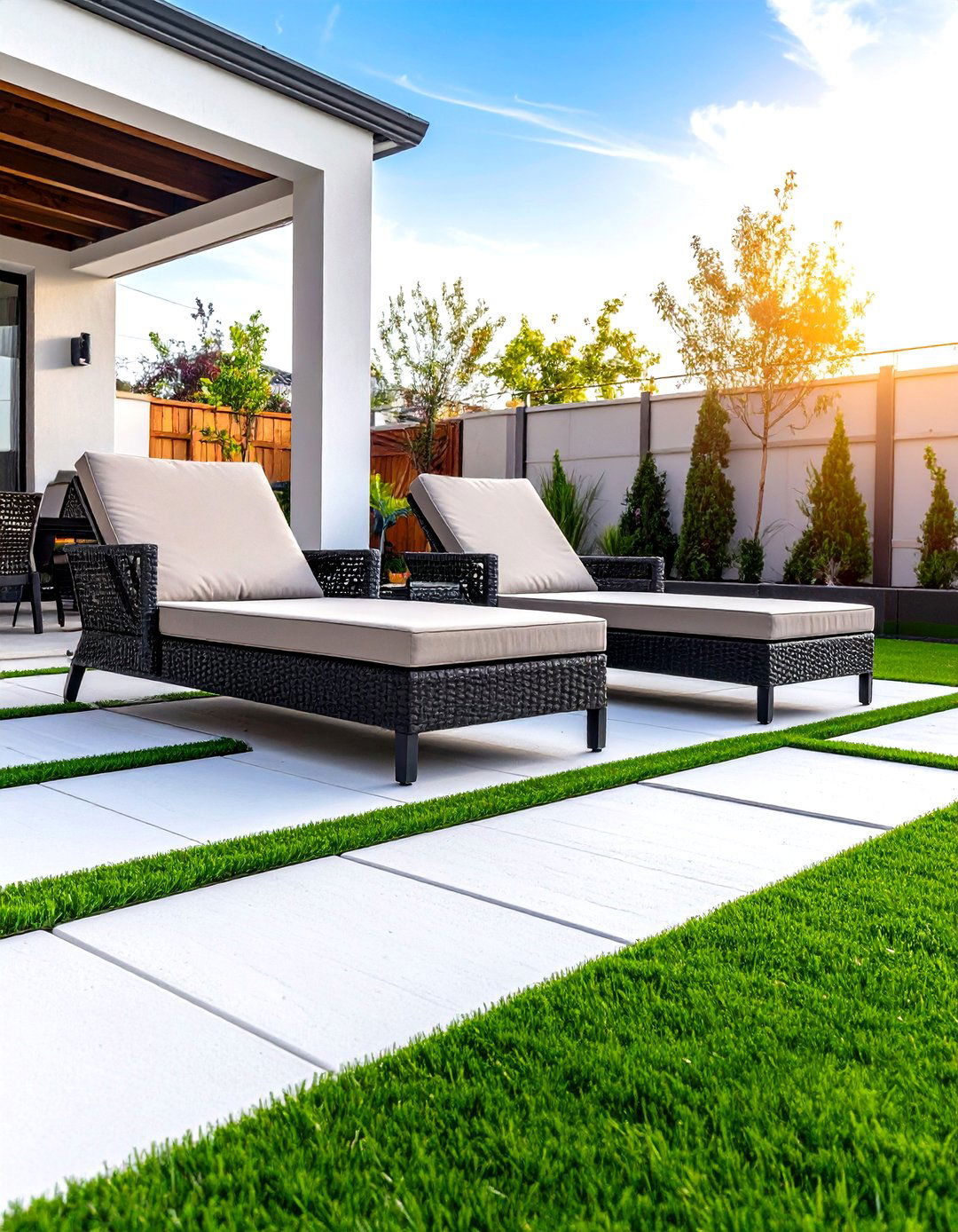 Artificial Grass and Paver Patio Floor - 30 patio floor ideas
