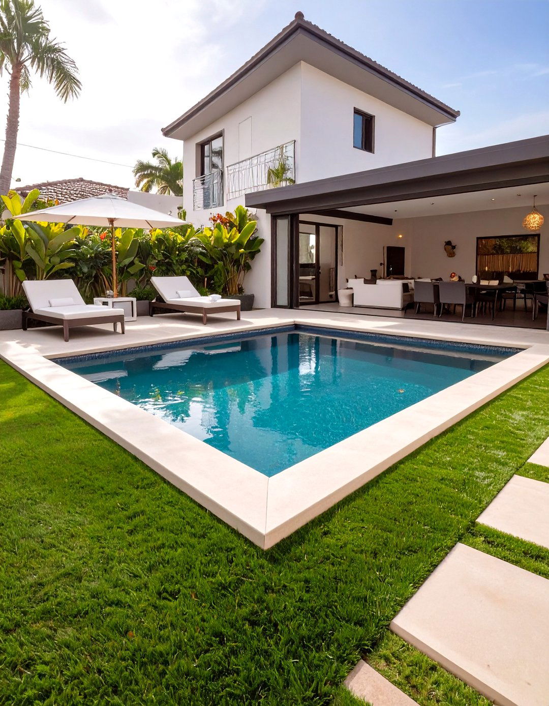 Artificial Turf Around a Pool Deck - 30 small backyard turf ideas