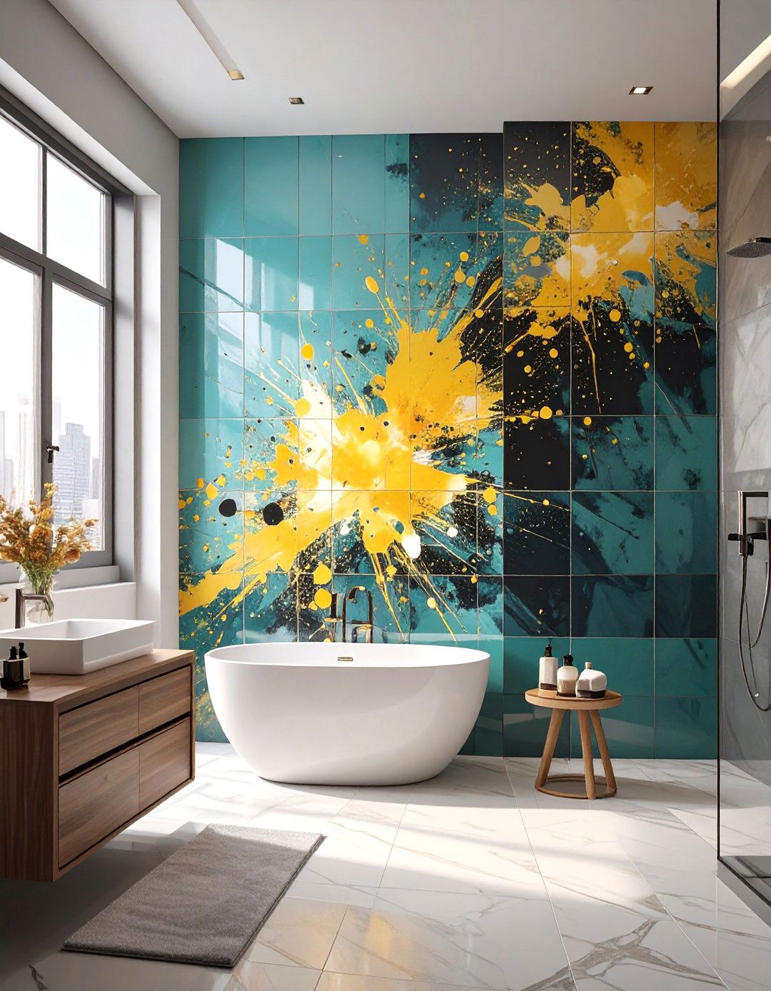Artistic Abstract Painted Tiles - 30 bathroom tile paint ideas