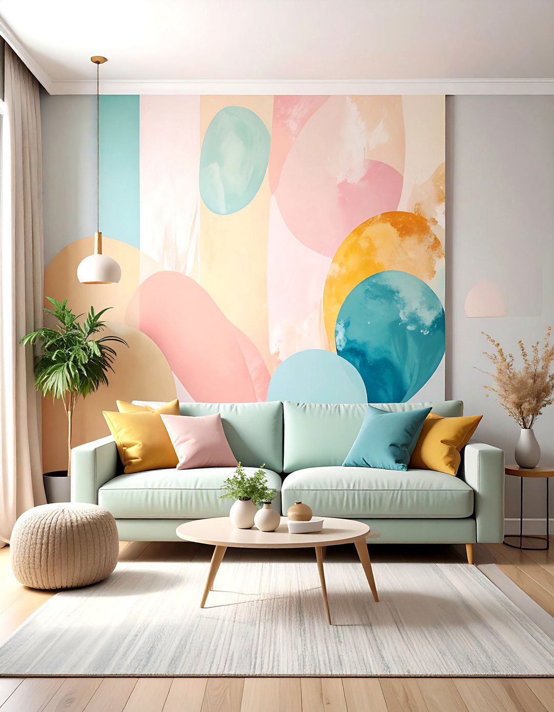 Artistic Hand Painted Living Room Wall - 30 accent wall ideas for living room