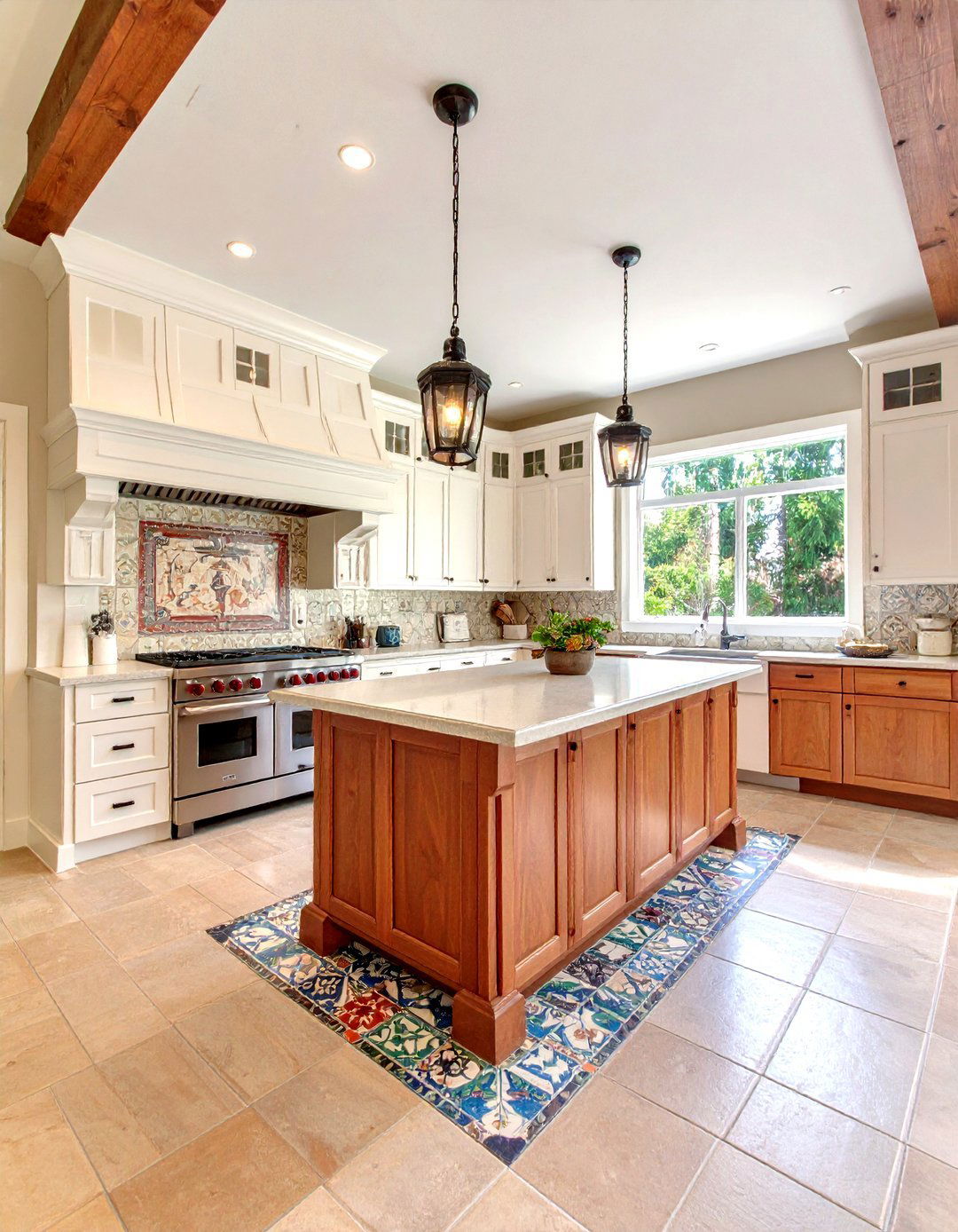 Artistic Hand Painted Tile Accents - 30 kitchen floor tile ideas