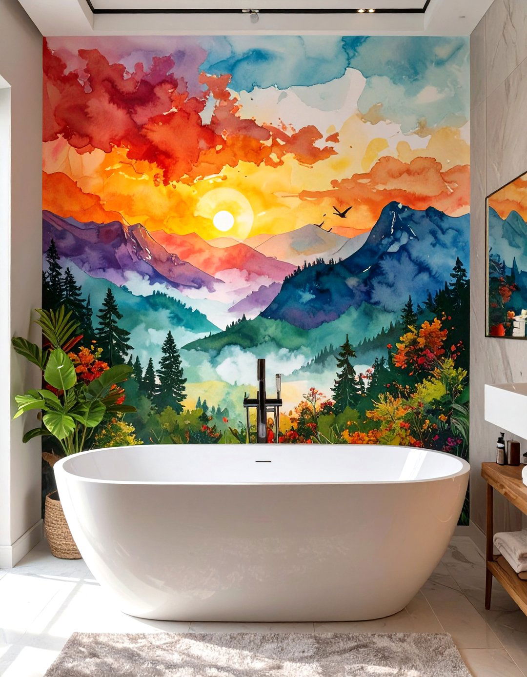 Artistic Mural Wallpaper - 30 bathroom accent wall ideas