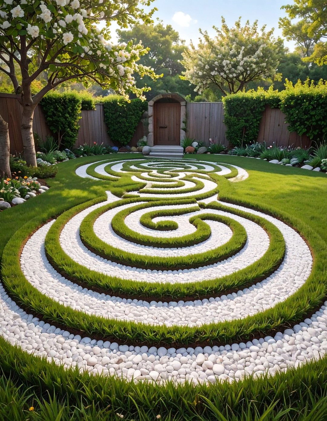 Artistic Spiral Gravel Labyrinth - 30 low budget backyard designs with gravel