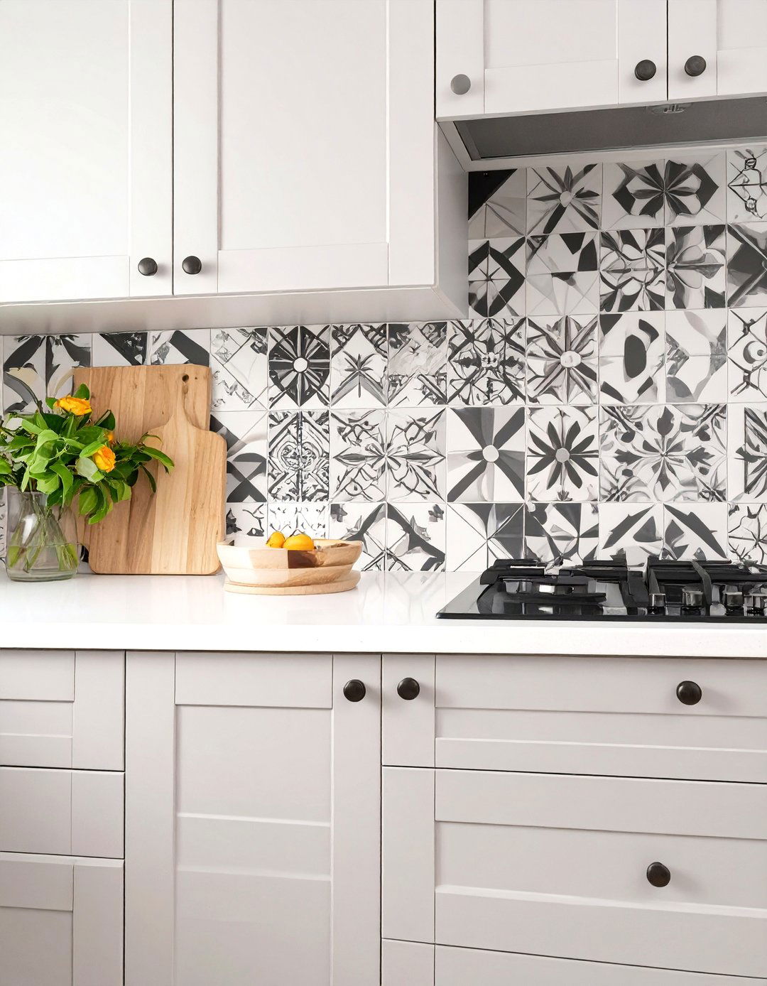 Artistic Stenciled Tile Backsplash - 30 diy backsplash ideas