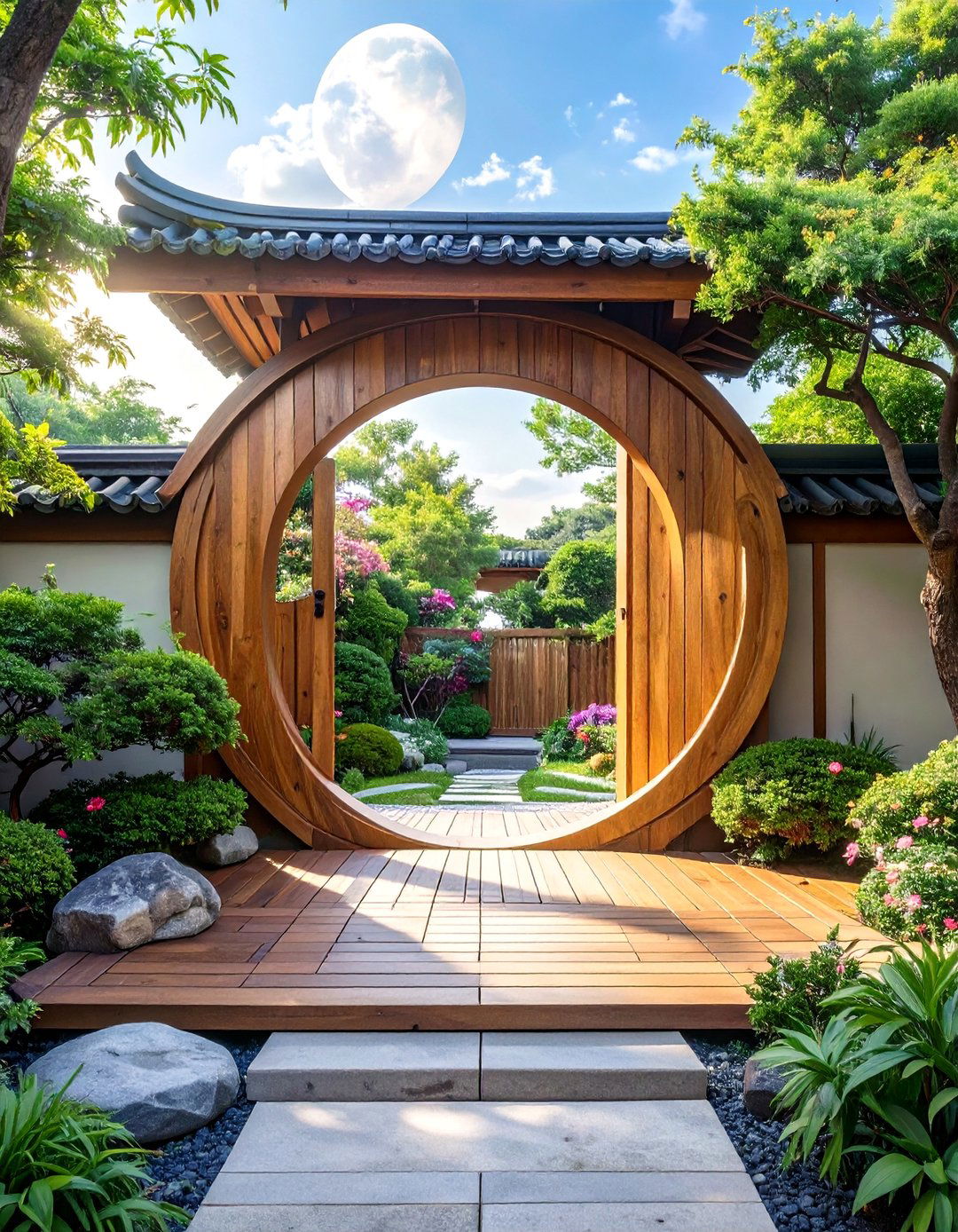 Asian Inspired Moon Gate - 30 deck gate ideas