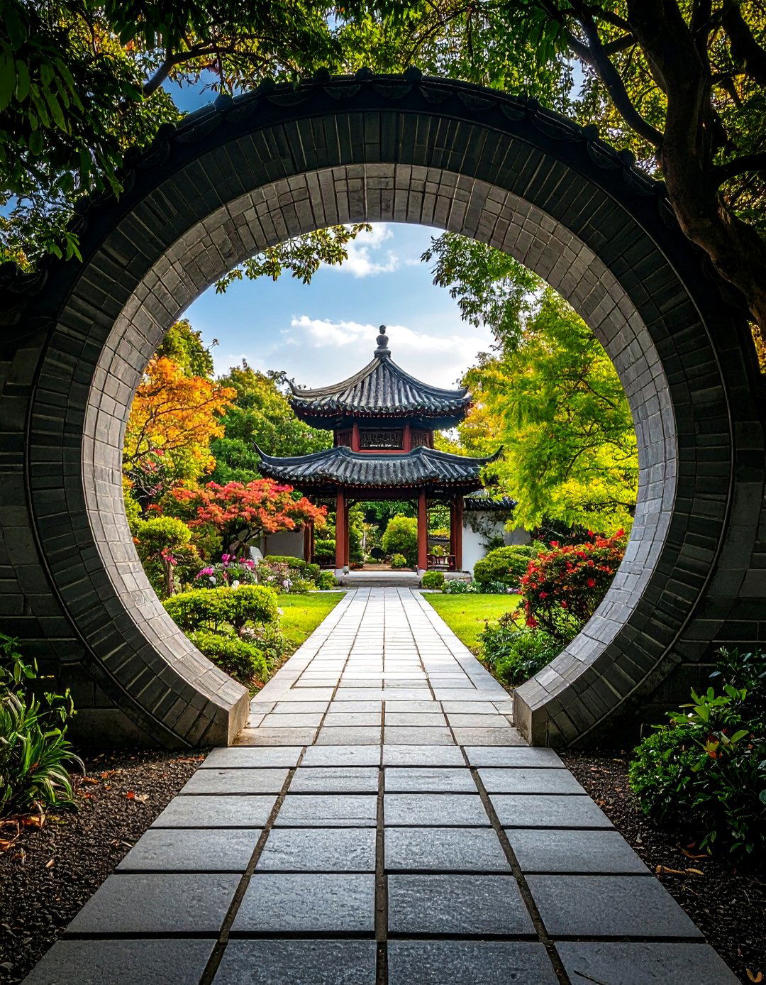 Asian Inspired Moon Gate - 30 backyard gate ideas