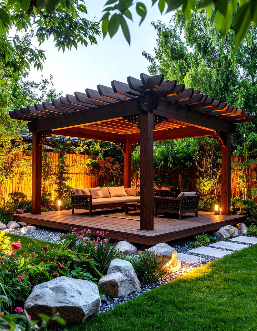 Asian Inspired Pergola - 30 pergola backyard patio ideas