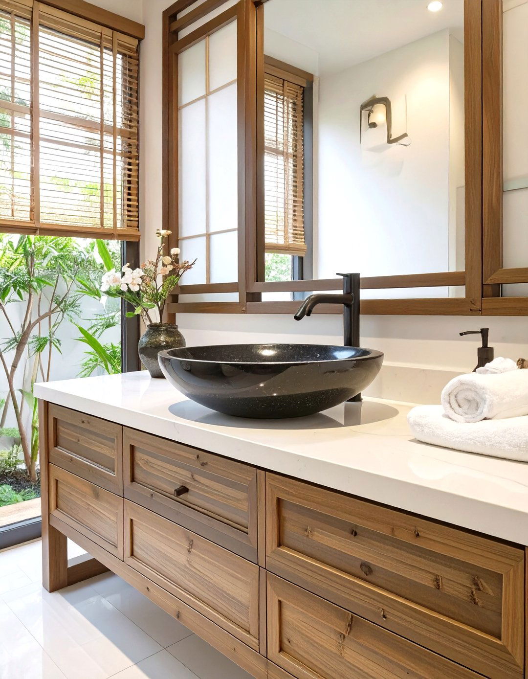 Asian Inspired Vanity with Shoji Style Doors - 30 vanity ideas