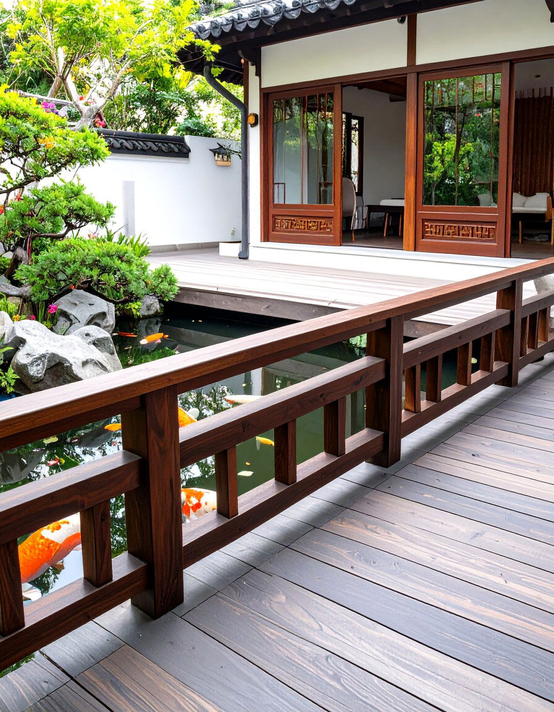 Asian Inspired Wood Deck Railing - 30 wood deck railing ideas