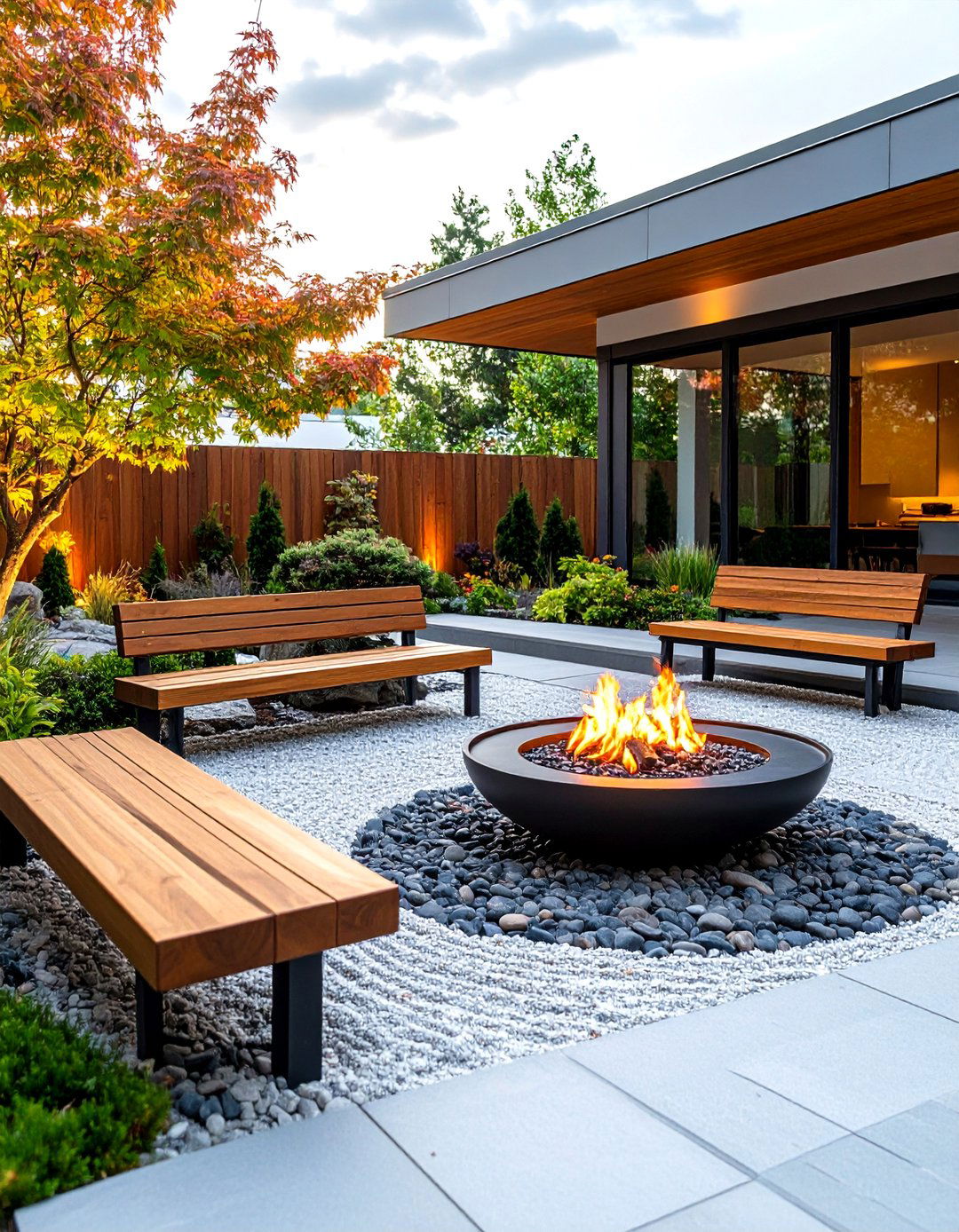Asian Inspired Zen Firepit Garden - 30 firepit patio ideas