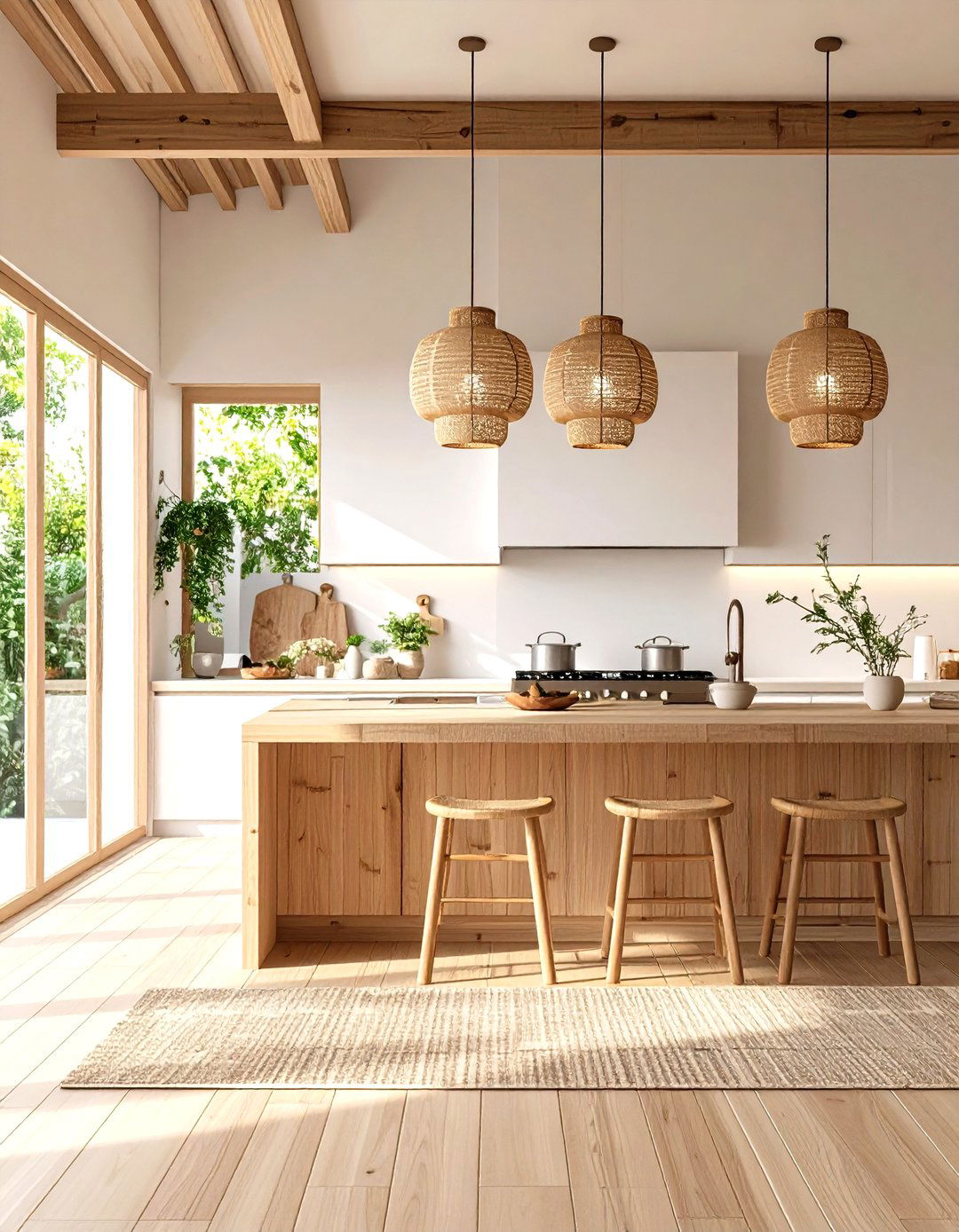 Asian Zen Kitchen with Paper Lantern Pendants - 30 kitchen island pendant lighting ideas