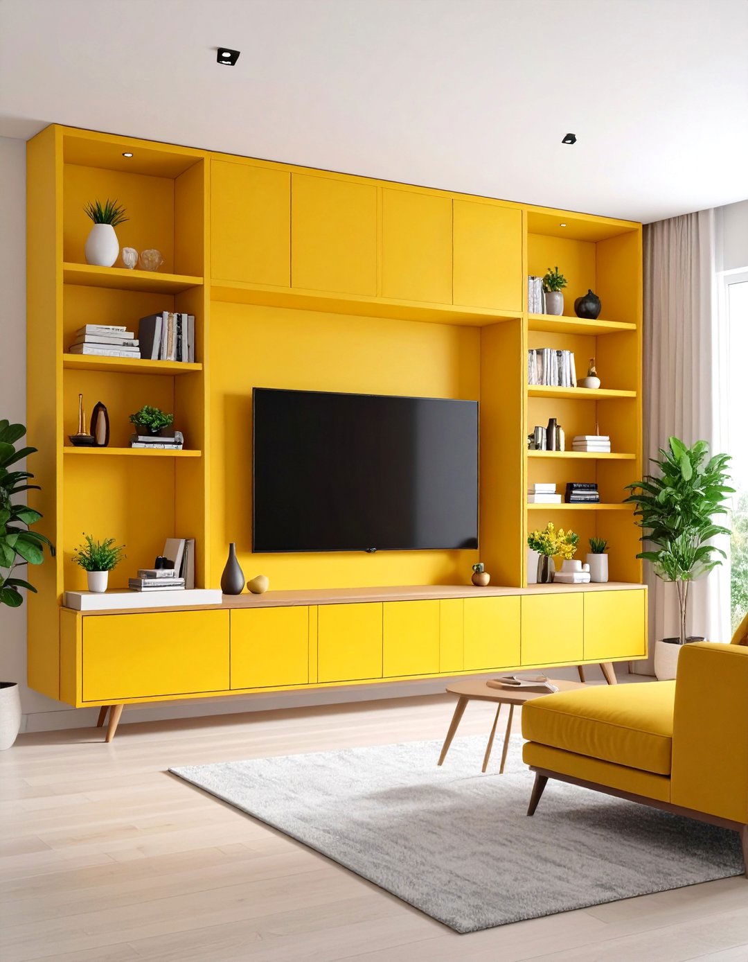 Asymmetrical Built In with a Desk Nook - 30 living room tv wall ideas