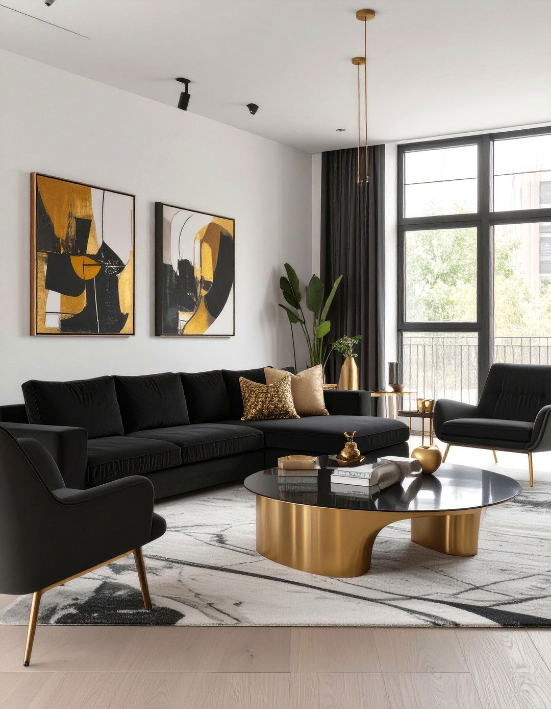 Asymmetrical Design Living Room - 30 black and gold living room ideas